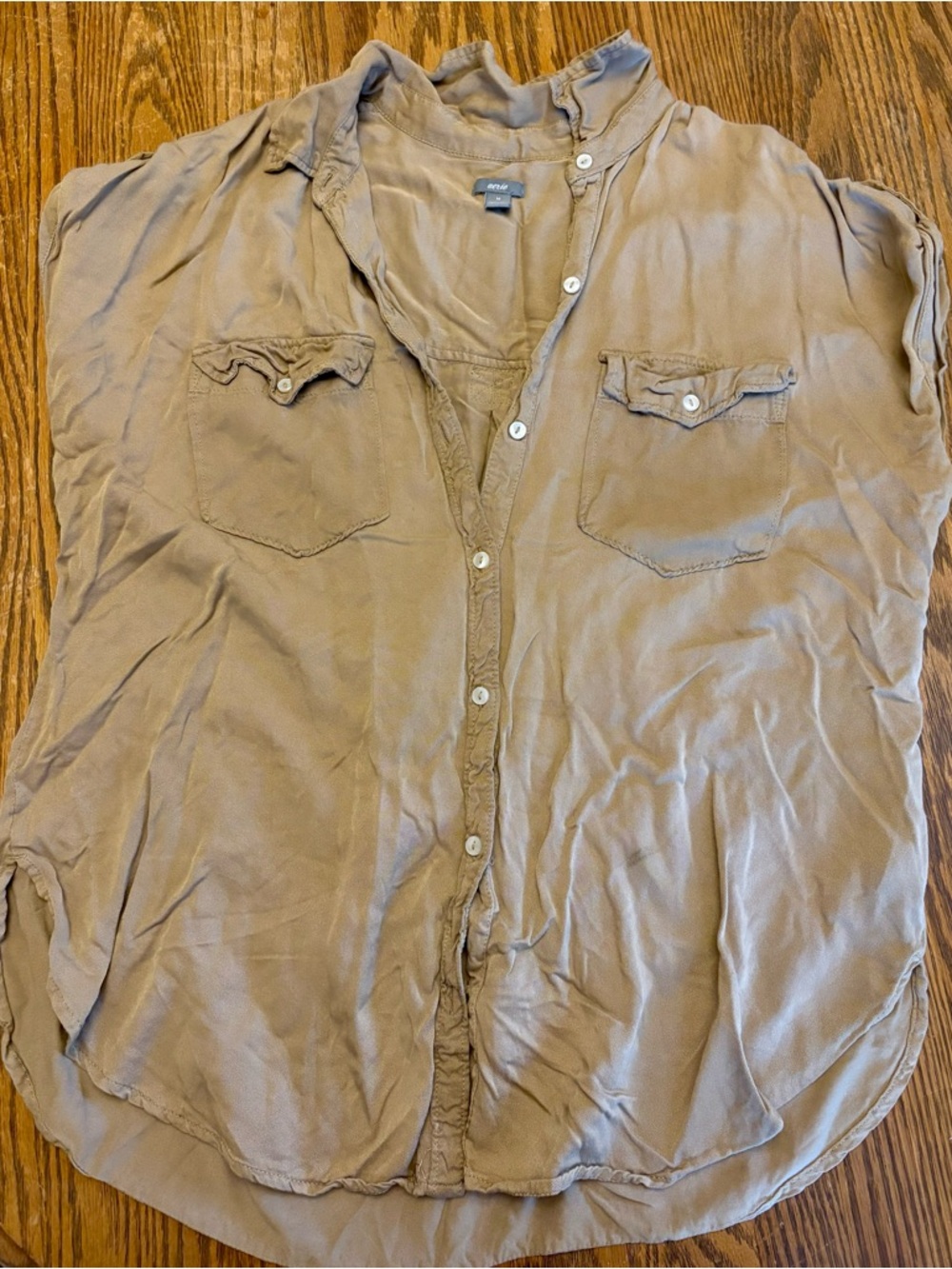 aerie Tan Button-Down Chest Pocket Shirt